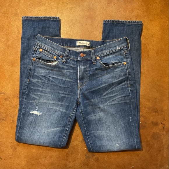 Madewell Denim - Madewell The Slim Boyjean Dark Wash Distressed Slim Jeans A33